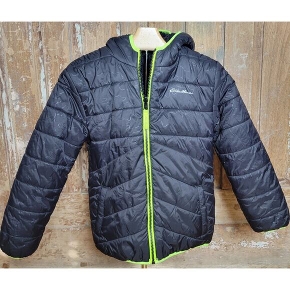 EDDIE BAUER Deer Harbor Reversible Hooded Puffer Jacket Black Kids size S (7/8) - Picture 1 of 13